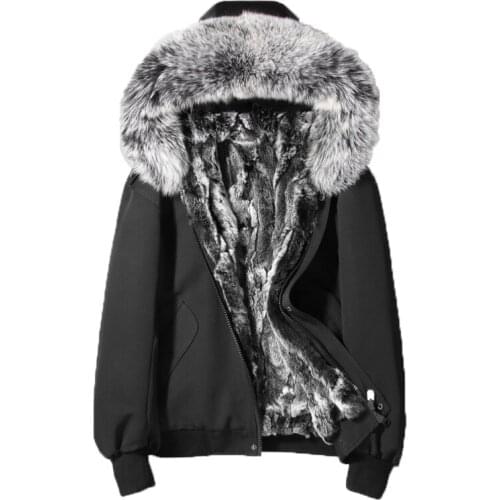 Real Fur Coat Natural Rex Rabbit Fur Liner Parka Winter Jacket Men Fox and Raccoon Fur Collar Warm Parkas Winterjas Heren MY1631