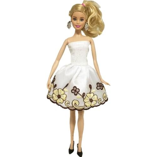 11.5" Doll Clothes for Barbie Dress White Off Shoulder Little Floral Princess Party Gown Vestidos 1/6 BJD Dolls Accessories Toys