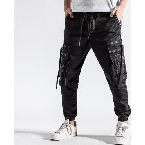 Autumn multi-pocket personality fashion mens pants ribbon harem pant men feet trousers pantalones hombre cargo pantalon homme