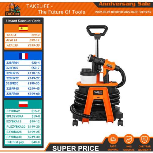 TACKLIFE SGP17AC 1200W Paint Gun 1100ml/min& 1200ml Detachable Containers Universal Wheel For Priming Painting