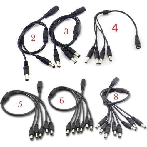 DC Power 1 Female to 2 3 4 5 6 8 Male Way Splitter Adapter Connector Plug Cable 5.5mm*2.1mm 12V For CCTV Camera LED Strip Light
