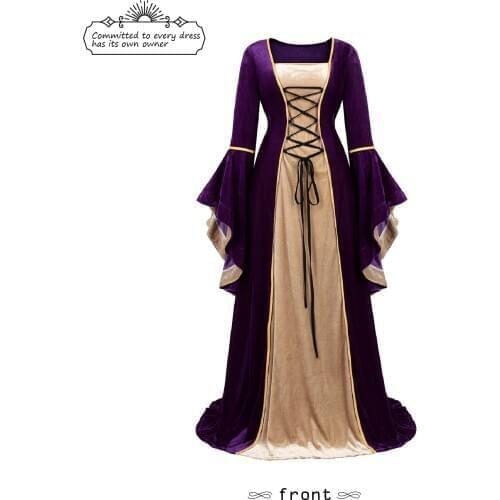 Renaissance Dresses Women Winter Dress Ladies Party Cosplay Dress Gothic Long Winter Vintage Dress S-2XL