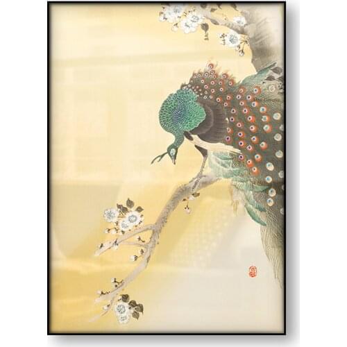 Peacock on a Cherry Blossom Tree Ohara Koson Japanese Art Poster Bird Animal Canvas Print Vintage Woodblock Wall Art Home Decor