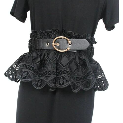 18CM Wide Waist Belt White Black Elastic Lace Crochet Flower Waistband Dress Decoration Fashion Women Sashes Elegant Cinch Strap
