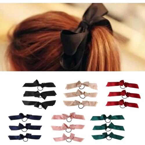 3pcs Womens Girls Ribbon Bowknot Ponytail Holder Hair Tie Bands