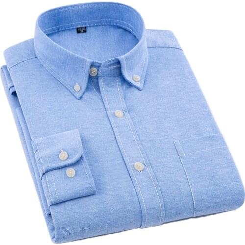 AOLIWEN brand men classic Oxford 60% cotton long sleeve shirt business spring anti wrinkle office Soft breathable slim fit shirt