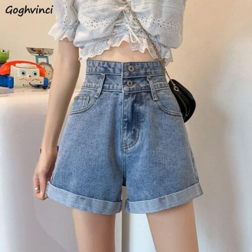 Shorts Women Denim Wide Leg Loose Fashion Simple Leisure High Waist Streetwear Elegant Retro Ulzzang Students Lovely Chic Ins