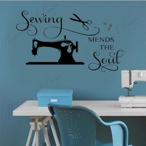 Sewing Machine Sewing Quotes Wall Sticker Vinyl Interior Design Clothes Shop Sign Window Decals Removable Murals Removable 4196