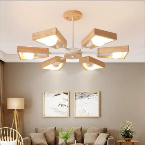 Black White Modern Chandelier Tree Lighting 3/5/6/8 Lights E27 Windmill LED Nordic Wooden Hanging Light for Living Room Bedroom