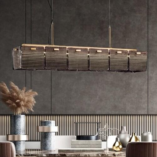 LED restaurant chandelier light luxury post-modern design dining room bar coffee shop front rectangular glass lamp