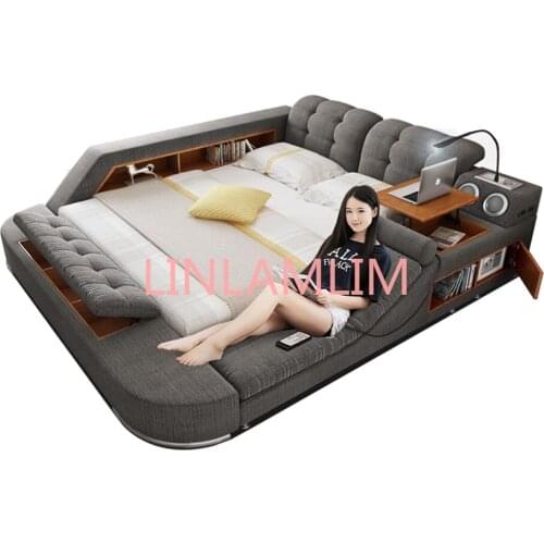 Fabric Leather multifunctional massage bed frame Nordic camas ultimate bed LED light Bluetooth speaker safe radio notepad board