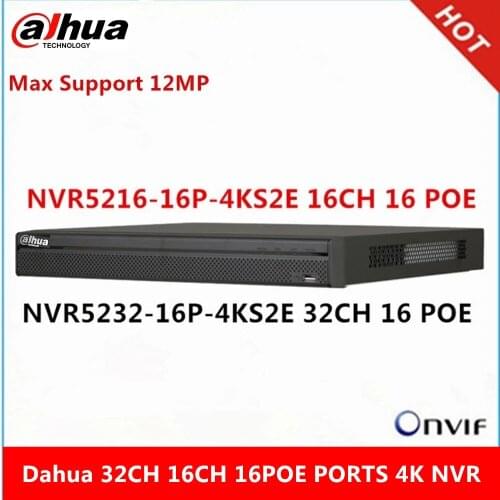 Dahua NVR5216-16P-4KS2E 16CH with 16 poe & NVR5232-16p-4KS2E 32ch with 16 PoE ports max support 12MP Resolution 4K NVR Reader