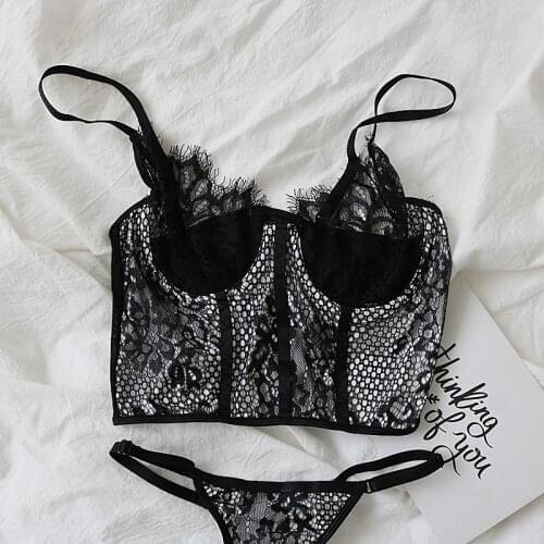 Wriufred Seductive sexy lingerie underpants set nine-breasted wide-brimmed bra lace see-through hot bralette and briefs suit