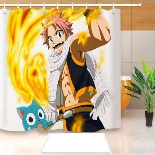 Fairy Tail Anime 3D Print Shower Curtain Polyester Fabric Bathroom Curtain Waterproof Hook Bath Curtain Cartoon Kids