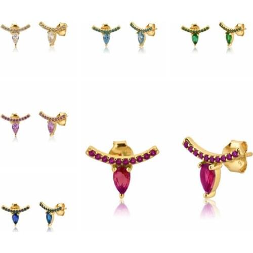 1 pair 925 Sterling Silver Pendients Plata Colorful CZ Zircon Irregular Stud Earrings for Women Piercing Earring Jewelry A30