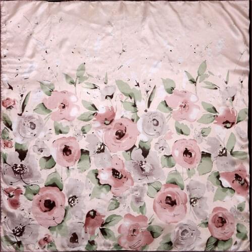 Pure Silk Scarf Women Scarf Watercolor Flower Hair Scarf Silk Neck Bandana 2019 Floral Silk Hijab Square Silk Head Scarf Wrap