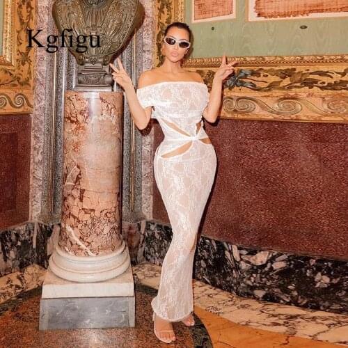 KGFIGU New Arrival Lace Material Bodycon White Dresses For Women Sexy Party Birthday Long Vestidos Lady Fashion A-Line Outfits