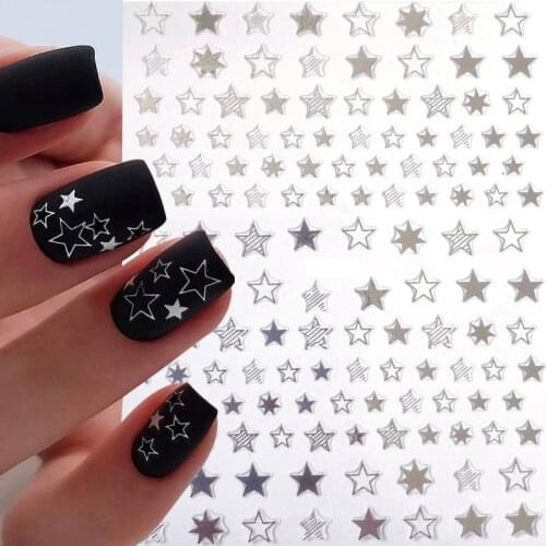 1pcs Lovely silver Stars 3D Nail Sticker Pattern Five-pointed star style self-Adhesive tattoo sticker manicura autocollant ongle