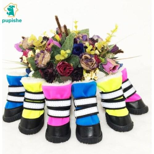 2019 Winter Warm Pet Dog Shoes 4Pcs/Set Breathable Anti-slip High-top Puppy Boots for Small Large-size Breeds
