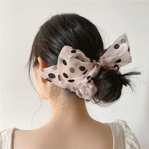 2020 Korean ins explosion models new organza bow polka dot hair rope head rope girl hair ring hair accessories rubber band