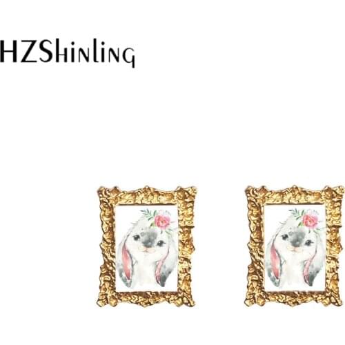 2020 New Cute Kawaii Animals with Wreath Watercolor Drawing Rectangle Stud Earrings Handmade Jewelry Vintage Earrings for Kids