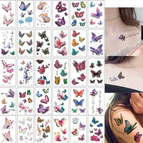 3D Temporary Tattoo Sticker Waterproof Moisture-proof Applique Fake Tattoo Art Butterfly Flower Letter Pattern Tattoo Sticker