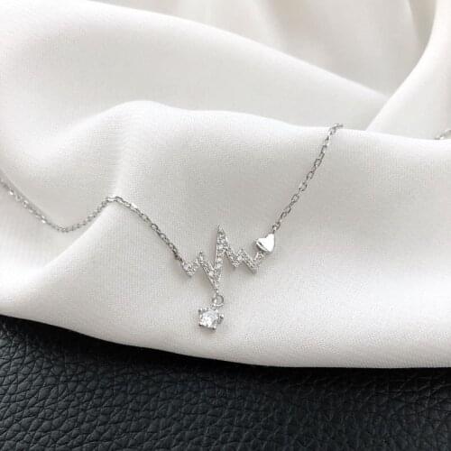 925 Sterling Silver Chain Necklace Exquisite Romantic Micro Zircon Electrocardiogram Pendant Clavicle Necklace Wedding Jewelry