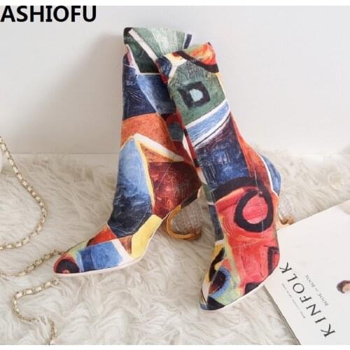 ASHIOFU Ladies Handmade High Heel Boots Sexy Party Prom Ankle Boots Cheap Large Size Fashion Dress Evening Short Boots Shoes