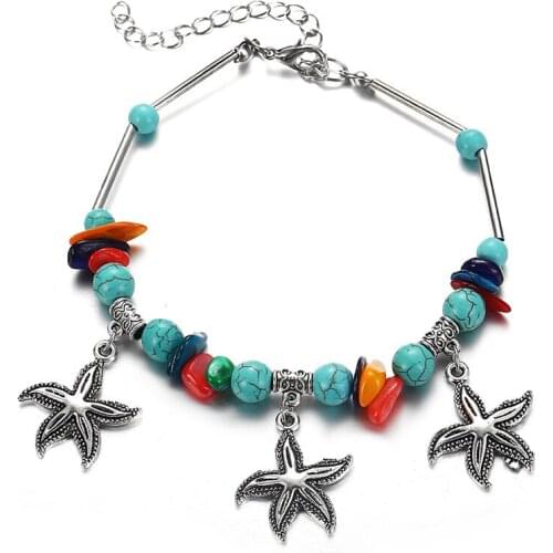 Dreamtop European Simulated Stone Anklet Starfish Pendant Ankle Chain Bracelet For Women Foot Barefoot Beach Jewelry H04