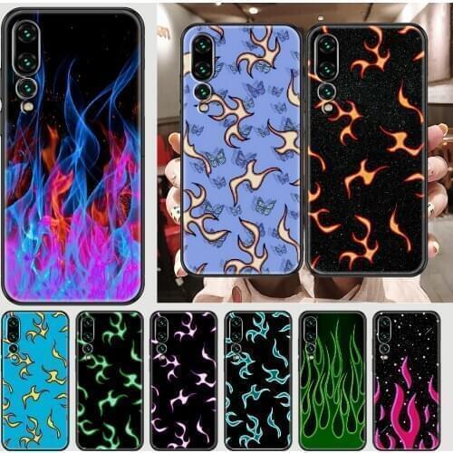 Fashion Flame Phone case For Huawei P Mate P10 P20 P30 P40 10 20 Smart Z Pro Lite 2019 black trend shell art prime tpu