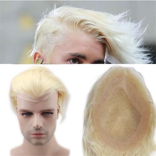 Human Hair Men Hairpiece Toupee French Lace Replacement For Men Wig Thin Skin European Remy Hair 613 Blonde Color 10"x8"Eseewigs