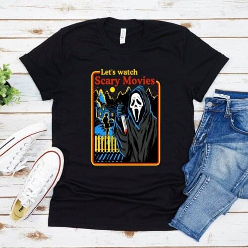 Lets Watch Scary Movies Scream Horror T-Shirt Halloween Horror Movie T Shirt Ghostface Shirt Unisex Goth Tee Woman Tshirts Gift