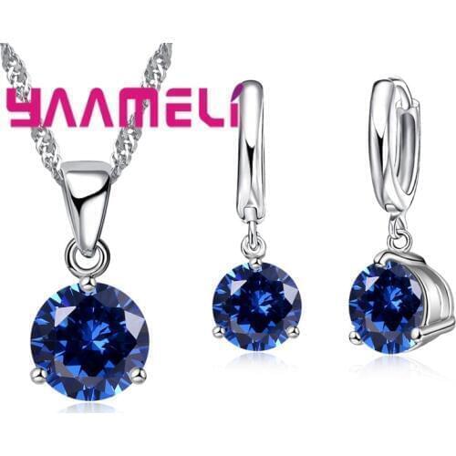 Hot Sale 3 Claw 925 Silver Fashion Jewelry Sets Cubic Zircon Statement Necklace & Earrings Wedding Jewelry for Women