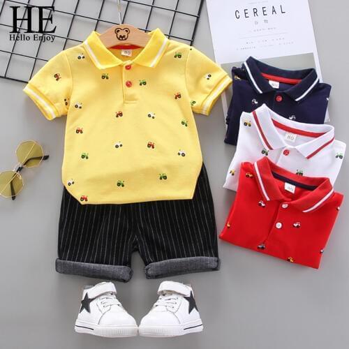 HE Hello Enjoy Baby Boys Sets 2020 Summer Boy Clothing Children Cartoon Car Print T-shirt Top + Shorts Pants Kids Sport Casual