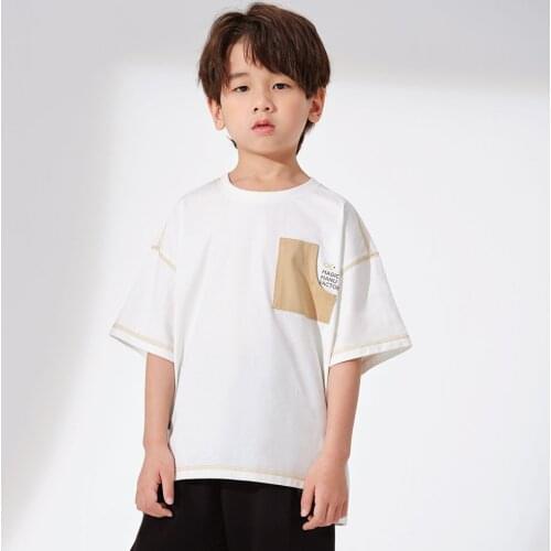 Hollead Summer 2021 Kids Boys Girls Birthday T-shirt Short Sleeved Tops Children Party Sports Clothing Tees Pocket Decoration