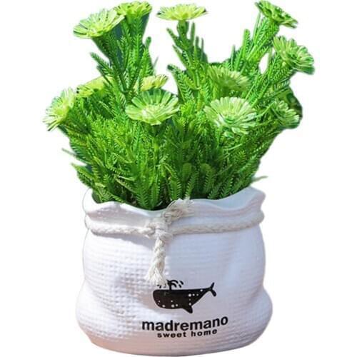 Artificial Plastic Mini Plants Fake Daisy Flower in Ceramic Pot Home Décor