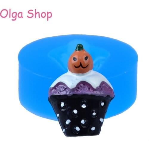 JYL309 25.6mm Halloween Cupcake with Pumpkin Silicone Mold - Cake Decoration Craft, Fondant, Chocolate, Resin Clay, Food Safe