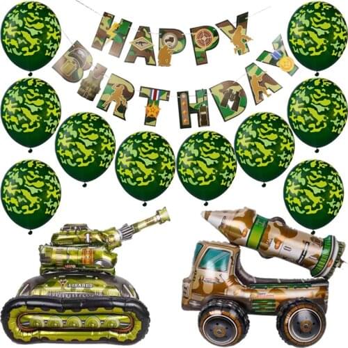 Camouflage Balloons 4D Tank Missile Cars Themed Banner Hunting Military Boys Party Decor Green Latex Ballons Party Supplies Toys