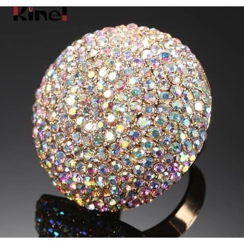 Kinel Fashion Colorful Crystal Women Big Rings Gold Color Morocco Banquet Wedding Ring Statement Jewelry Crystal Gift 2020 New