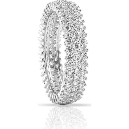 Crystal Engagement Three Row Full Ring For Women White Cubic Zirconia Real Sterling Silver Rings 2020 Wedding Jewelry