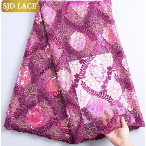 SJD LACE 2021Newest Design African Lace Fabric With Sequins French Mesh Lace Fabric Embroidery Tulle For Wedding Party Sew A2240