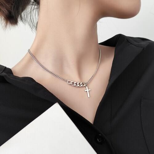 Minimalist Retro Cross Prayer 925 Sterling Silver Short Clavicle Chain Pendant Necklace For Women Men Vintage Jewelry SN2237