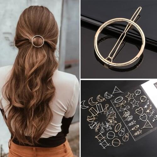 MueRaa Alloy Korean Style Geometric Women Girls Hair Clip Round Triangle Hairpin Barrettes Hair Claws Fashion Hair Accessories
