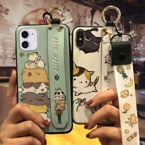 Cartoon Cover Phone Case For iphone 11 Original Soft Wrist Strap Durable New Arrival Wristband