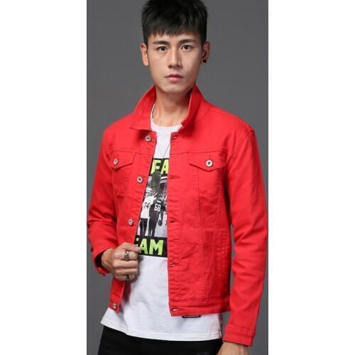 DEE MOONLY Men\s Fashion Denim Jacket Men\s Casual Bomber Jacket Men\s Hip Hop Men\s red Denim Jacket Jacket Streetwear