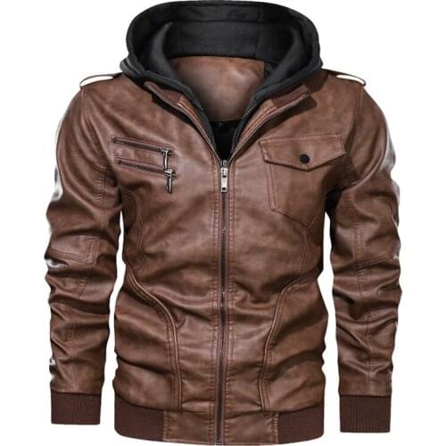 2020 Autumn Winter Men Vintage Biker Motorcycle Jacket Windbreaker Hooded Jackets Male Outwear Warm Biker PU Jackets EU Size 3XL