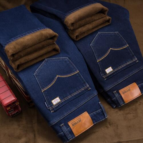 Plus Velvet Jeans Mens Autumn and Winter Stretch Thickened Warm Plus Fertilizer XL Loose Straight Trousers