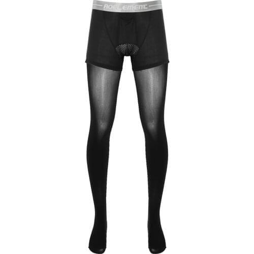 Mens Erotic Stockings Hollow Out Tights Bulge Pouch Boxer Briefs Pantyhose Nightwear Wide Elastic Waistband Leggings Underwear