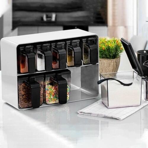 Herevin Black White Gray Acrylic Stand 8 Piece Spice Set Suit