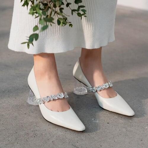 2021 New Crystal Women Shoes Fashion College Students Mary Jane Shoes Woman Heels Spring Newest Genuine Leather Womens Shoes